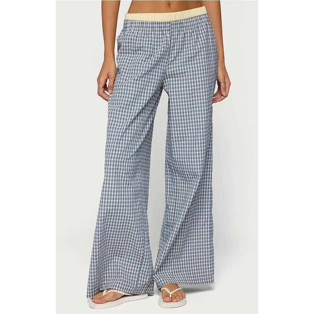 Edikted Women's Indya Contrast Plaid Wide Leg Pants