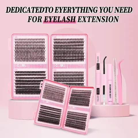 DIY Lashes Cluster Kit - 9-16mm Wispy Individual Thick Lashes, Natural Look, Easy-Apply Applicator, Eyelash Glue Extension (Waterproof Bond & Seal), Volume Boost, Daily Use Makeup Cosmetic Set