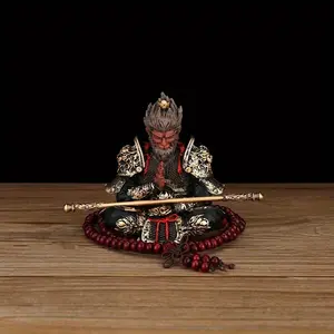Hand-Painted Monkey King Statue, Decorative Figurine with Gold Ring Staff, Unique Car Dashboard Decor, Fine Craftsmanship, Premium Chinese Mythology Ornament, Decoration