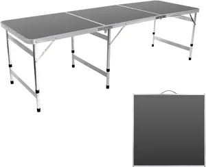 summervibes 6 Ft Folding Table Adjustable Height Camping Table Aluminum Portable Table with Handle Tri-fold Outdoor Table Picnic BBQ Party Black