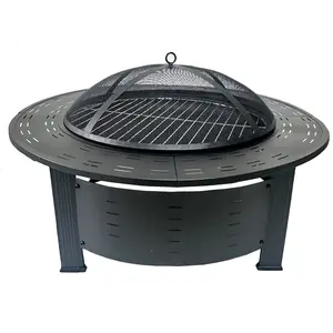 Round Stove Cooking Tea BBQ Grill Table Smokeless Charcoal Rack Full Set Heating Brazier Wood Home Courtyard Outdoor Fire Pit Modern Sturdy Steel Barbecue Portable Heat Resistant Bbq