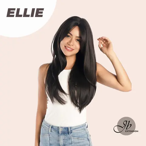 JBEXTENSION 26 Inches Tea Black Darkest Brown Wolf Cut Wig With Bangs ELLIE