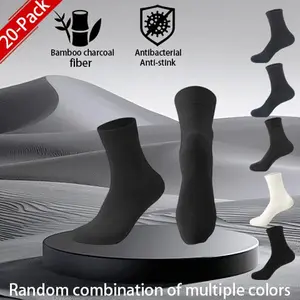 Men's Premium Bamboo Charcoal Fiber Socks - 20-Pair Pack, Random Multicolor Assortment, Antibacterial, Odor-Resistant, Breathable, Soft, Moisture-Wicking, Stretchable, Non-Slip, Minimalist Basic Style, Perfect Fit for Everyday Wear, Sports