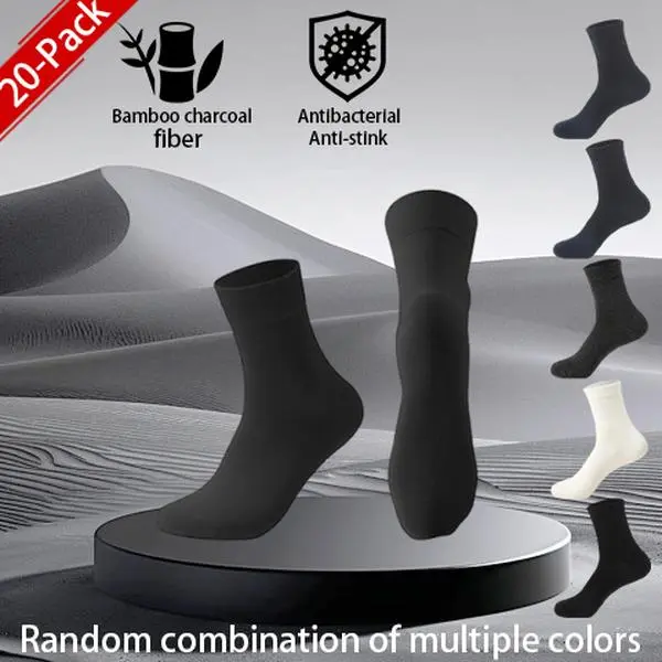 Men's Minimalist Socks 20-Pair Pack, Solid Color Bamboo Charcoal Fiber Menswear, Breathable, Stretchable & Odor-Resistant for Everyday Wear, Christmas, Party, Thanksgiving, Sweet, Chinese New Year, Easter