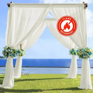 Ivory Chiffon Drape Curtain, Durable Flame Resistant Backdrop Panel Ceiling Decoration With Rod Pocket 5ftx14ft