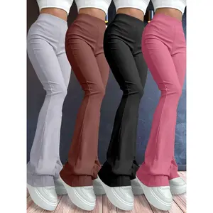 4-Pack, Women's Solid Color Striped Athletic Pants, Vibrant Sport Style, High-Elastane Fabric, Wrinkle-Resistant, Breathable, Quick-Dry, Suited for Gym, Yoga, and Running