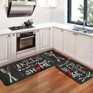 [Soft Flannel Kitchen Rugs] 2/3pcs Non-Slip Soft Flannel Farmhouse Kitchen Decor Rugs |   Black Wooden Board Cushion Rugs, Easy to Clean, Suitable for Bedroom Living Room Dining Room Kitchen Bathroom Floor Mats