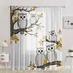 2-Piece Owl Print Polyester Curtains, High-Definition Digital Animal Pattern, Rod Pocket Design, Easy to Hang, Bedroom & Living Room Decor