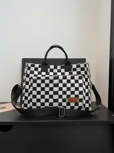 Women's Casual Minimalist Corduroy Tote Bag, Letter Patch Decor Shoulder Bag for Daily Used, Casual Trendy Versatile High-quality Daily Commuting Bag, Girl Fashionable Shopping Bag, Casual Commuter Bag