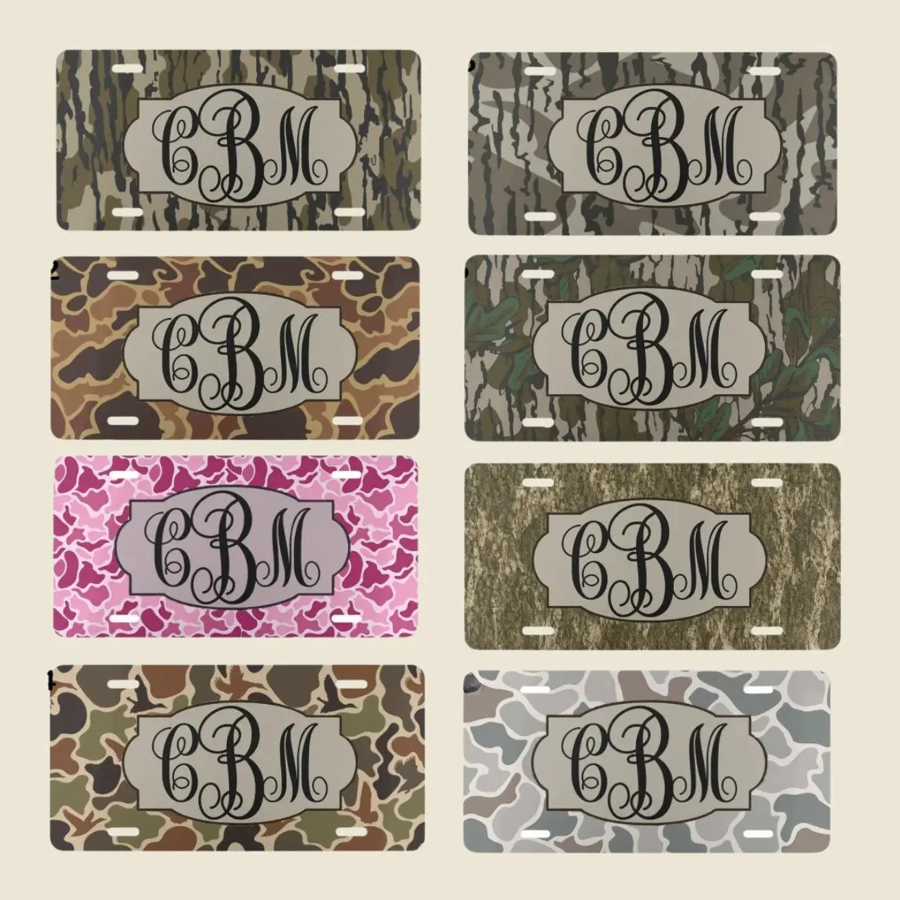 Custom Old School Camo License Plate Personalized Name Monogram Aluminum Car Tag Durable Pre Drilled Auto Accessories for Men Women Camouflage Car Decor USA Made