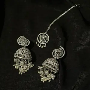 American diamond jhumkey and tikka set
