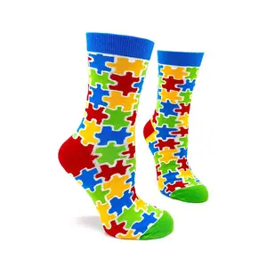 Colorful Autism Awareness Puzzle Pieces Women's Crew Socks
