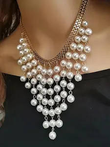 Fashion Trendy Jewelry Luxury Fringe Pearl Necklace, Dangling Pearl Necklace, Elegant Tassel Design, Perfect for Parties and Special Occasions