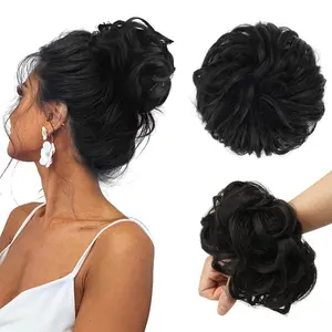 messy bun hair large wavy curly elastic scrunchies ponytail extensions synthetic chignon hairs for women black 1 94oz