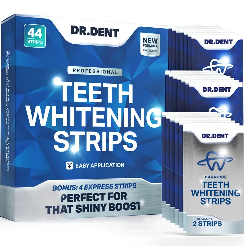 DRDENT Professional Teeth Whitening Strips - Pack of 44 Strip - 22 Treatments Kit - Safe for Enamel - Non Sensitive Teeth Whitening - Whitening Without Any Harm + Mouth Opener Included