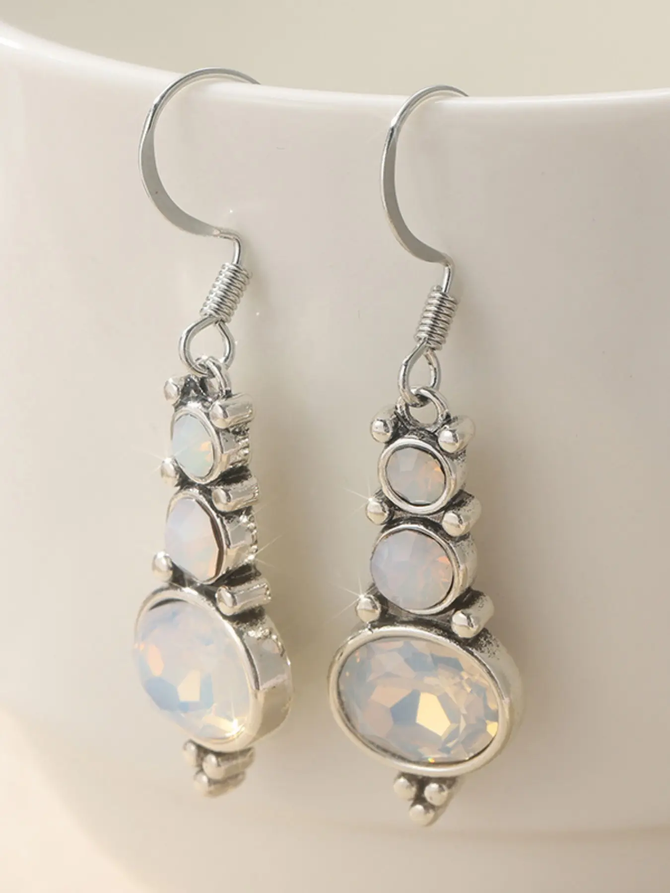 Vintage Simple Transparent Oval Beaded Drop Earrings, Handmade Women's Accessories for Daily Wear and Holidays, Perfect Christmas Gift