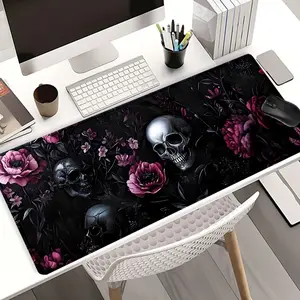 Extra Large Gothic Skull Floral Mouse Pad Dark Romantic Gaming Desk Pad 35x16 Inch Computer Keyboard Mousepad with Non-Slip Rubber Base Durable Stitched Edge Perfect Gift for Halloween and Christmas Desk Accessories
