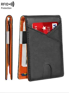 Men's Summer Simple Plain Anti-theft Slim Bifold Wallet, Summer Casual Multifunction RFID Blocking Card Slots Card Holder, with Money Clip for Daily Used