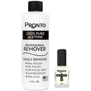 Pronto 8 Oz Pure Acetone Nail Polish Remover and Cuticle Oil, Pure Acetone for All Nail Polish Types including Gel, Acrylic & Sculptured Nails, Gel Nail Polish Remover and Nail Repair, Duo Pack