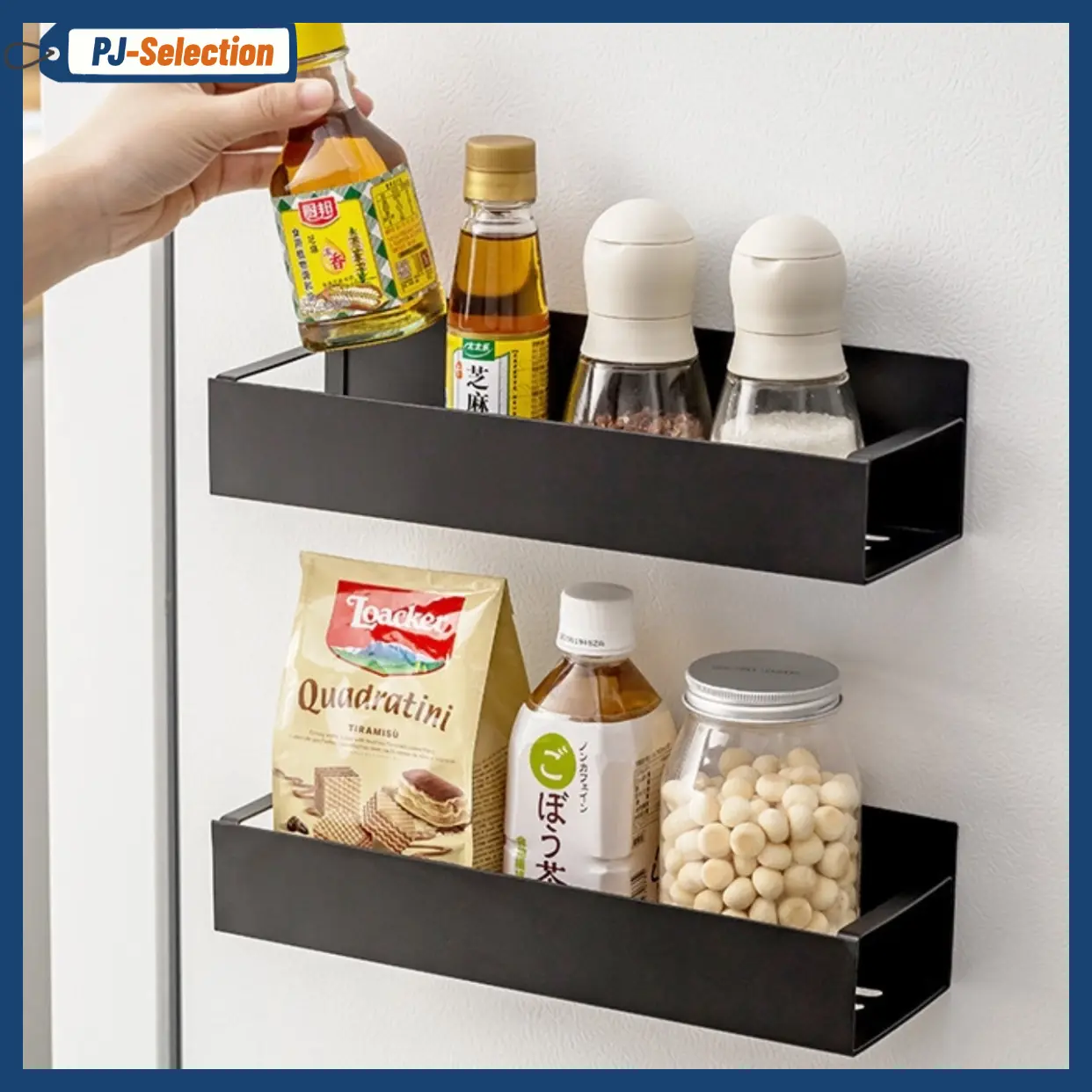 Magnetic Rack for Refrigerator, Magnetic Spice Storage Rack Organizer for Fridge,Magnetic Shelf with Paper Towel Holder, Moveable Kitchen Refrigerator Seasoning Storage Rack Fridge Magnet Organizer, Kitchen Gadgets for Refrigerator, Microwave