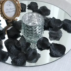 500-Pack Silk Rose Petals Confetti Black Round Design - Decorative Table Scatters
