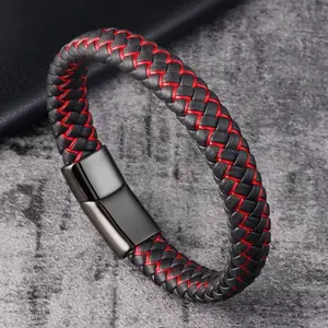 Red and Black Braided Leather Bracelet