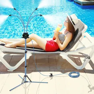 Adjustable 5.3 FT Standing Misters for Outside Patio, Portable Outdoor Cooling Stand Misting System, Water Mister for Mist Playing, Backyard Porch Sprinkler (Blue)