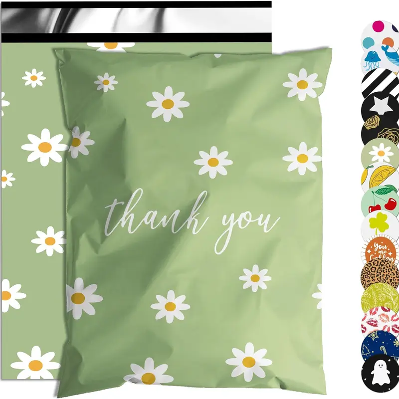 Poly Mailers - 10x13 in High-Capacity Lightweight Polyethylene Shipping Bags, 20/50/100 Pcs Self-Seal Exceptional Waterproof Tear-Resistant Multi-Function Bags with Privacy Liner, Chrysanthemum Printed for Small Biz Clothing Mailing