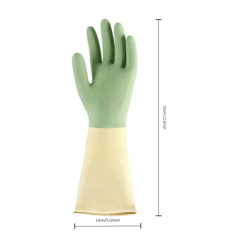 3 Pair Two Tone Long Cuff Cleaning Gloves, Non Slip Household Dishwashing Gloves, Waterproof Rubber Work Gloves for Kitchen Washing, Bathroom Scrubbing, Household Chores