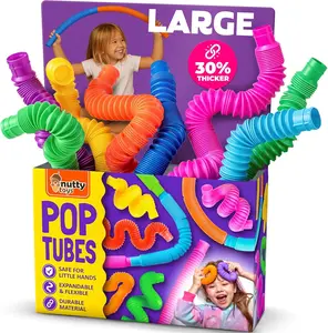 Nutty Toys Pop Tubes - Large 8-Pack Sensory Toys - Creative STEM Learning for Kids & Toddlers - Connect & Pop! Top ADHD Autism Fidget 2026, Best Boy & Girl Christmas Stocking Stuffers Gifts Idea