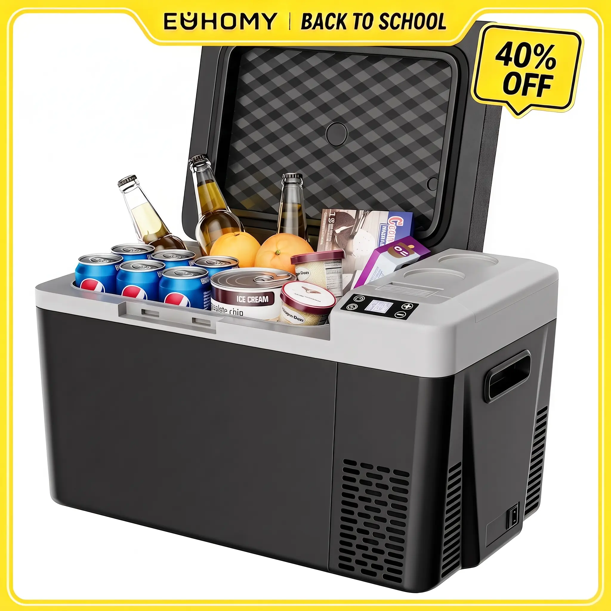 【Back To School】EUHOMY  12 Volt 19QT&26QT(18L&25L) Portable Car Refrigerator, -4℉~50℉, 12/24V DC & 110-240V AC, Mini Fridge for RV Camping, Travel, Truck, Home, Black