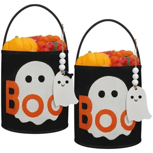 2 Pcs Halloween Treat Bags  Halloween buckets with Ghost Tags Cute Goodie Candy Basket for Treats Snacks Holiday Decorations  Goodie Bags Party Supplies Halloween Gifts Wrap Gifts