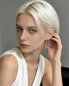 Anranyo Women's Chunky Silver Hoop Earrings - Hypoallergenic Statement Jewelry, Gift for Friends