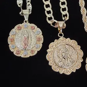 San Judas Virgen Medalla Necklace 14k Gold plated No Fade Double Cross Pendant
