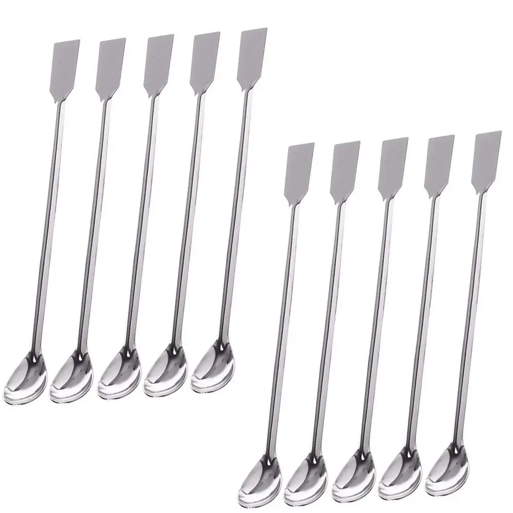 10Pcs 2 in 1 Stainless Steel Lab Spoon Spatula, 7.6" Laboratory Sampling Spoon Mixing Spatula Perfect for Many Uses