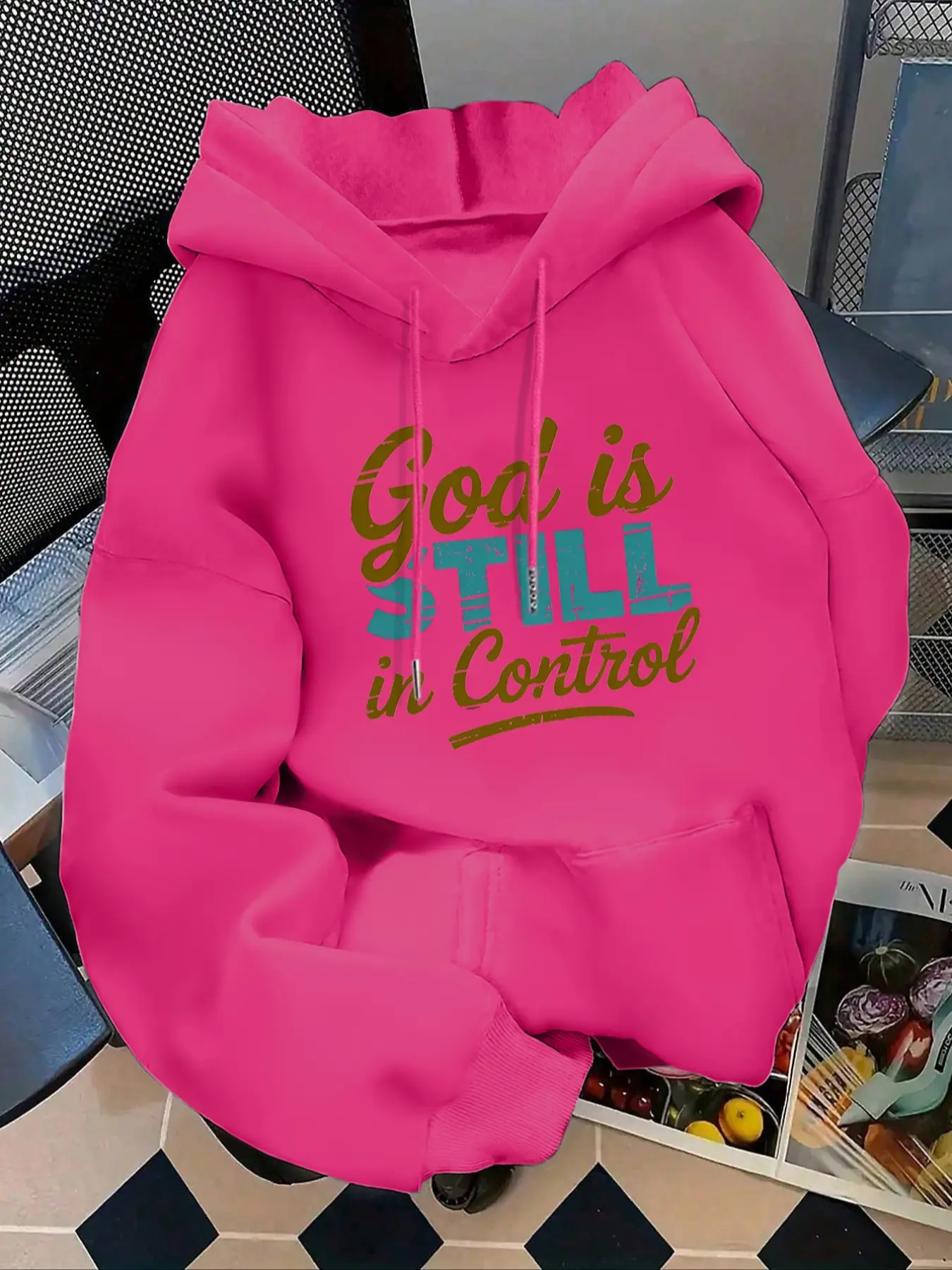Women's Fashion Hoodie God Is Still in Control Letter Print Pullover Kangaroo Pocket Casual Long Sleeve Fall Winter