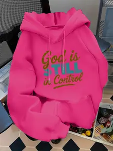 Women's Fashion Hoodie God Is Still in Control Letter Print Pullover Kangaroo Pocket Casual Long Sleeve Fall Winter