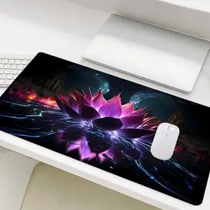 Lotus Pattern Mouse Pad, Large Gaming Mouse Pad, Office Desk Accessories, Non-slip Rubber Base Stitched Edge Desk Pad for Laptop Desktop