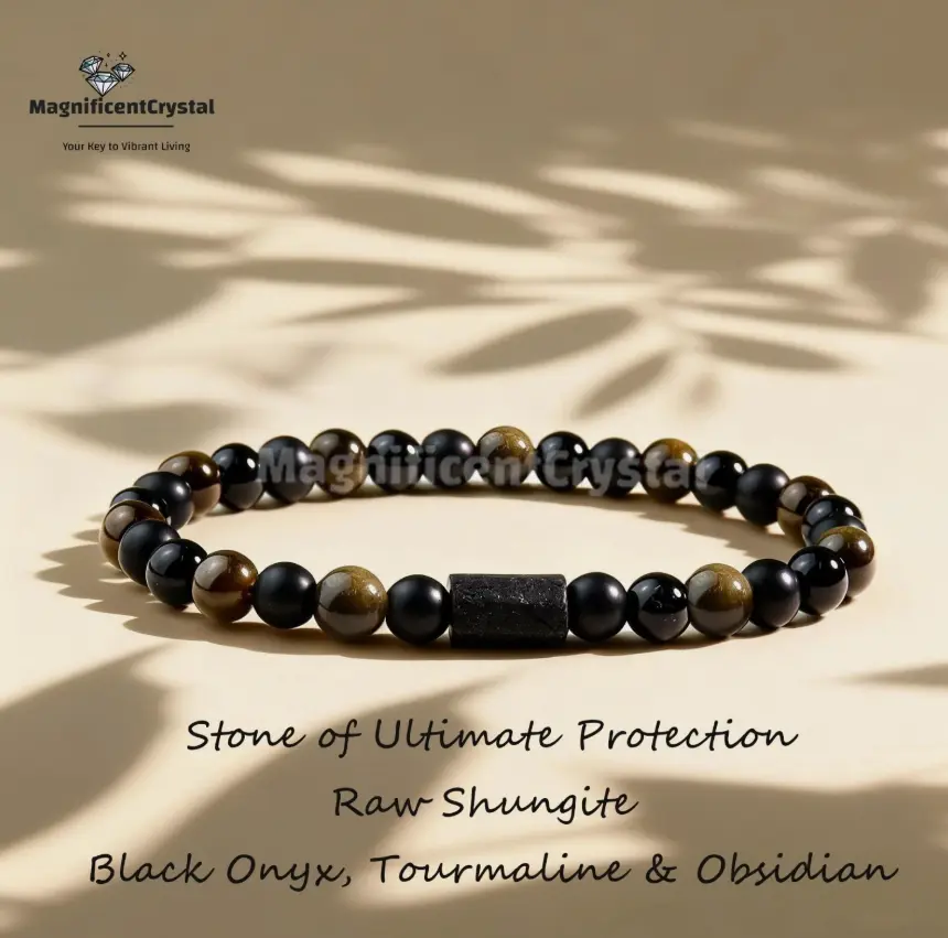 AAA+ Ultimate Protection Bracelet Black Tourmaline Onyx Obsidian Shungite Bar