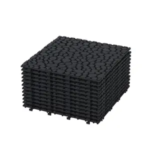 12x12in Interlocking Deck Tiles Plastic Outdoor All Weather Anti-slip Bathroom Shower Balcony Strong Weight Capacity 440LBS, Pebble Stone 12PCS