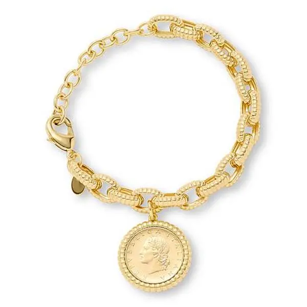 Bellezza Bronze Goldtone 20 Lira Coin Charm Textured Link Bracelet
