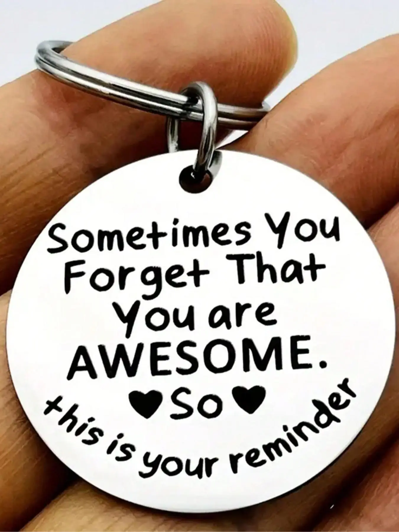 Sometimes You Forget You're Awesome Letter Reminder Pattern Design Keychain, Fashionable Heart Pattern Design Keychain for Men & Women, Trendy Keych