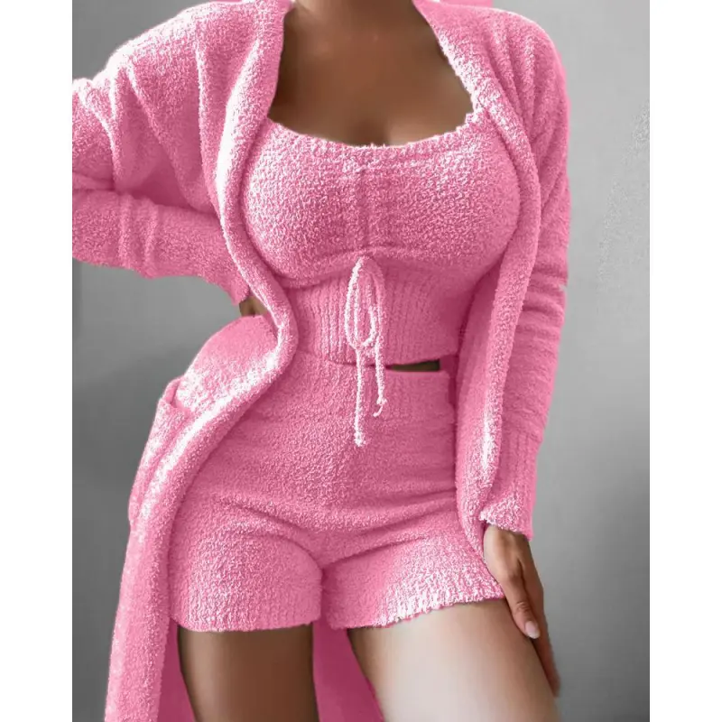 Vista X Women'S Plush 3-Piece Lace-Up Pajamas Set Casual Suit Home Clothes Loungewear Nightwear Pajamas Vista X Women'S Plush 3-Piece Lace-Up Pajamas Set Casual Suit Home Clothes Loungewear Nightwear Pajamas