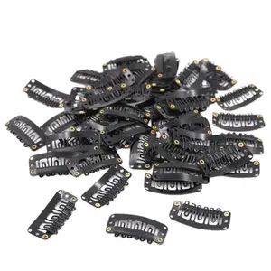 Zebaish U Shape Black Metal Clips 3.2 cm Pack of 5 for Hair Extensions Toppers and Wigs Secure Snap Clips with Silicone Backing