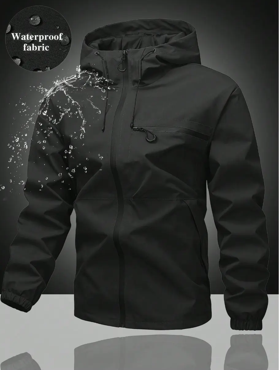 Men's 100% Polyester Solid Zip Front Hooded Sweatshirt - Regular Fit, Long Sleeves, Drawstring, Pockets, for Sports, Fall Outfits, Outdoor Men's Longsleeves Hoodies