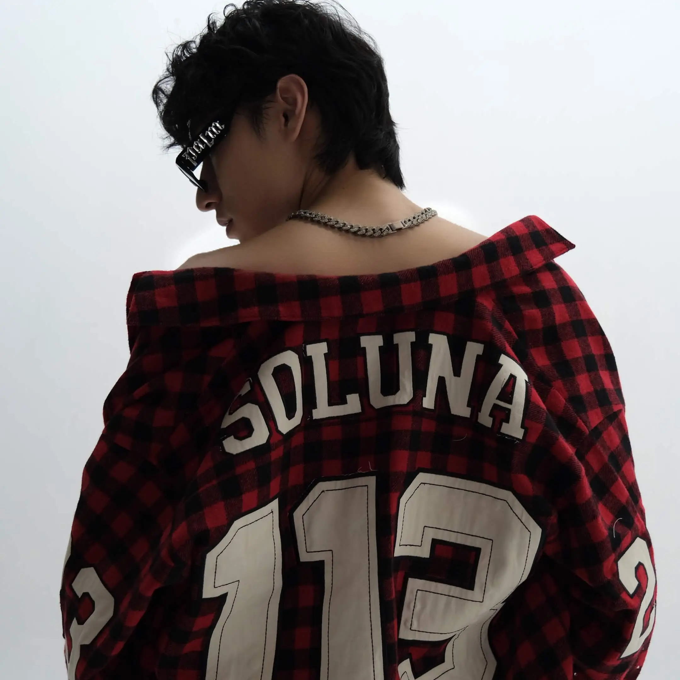 Men's Rhinestone-Embellished SOLUNA Flannel Lightweight Jacket