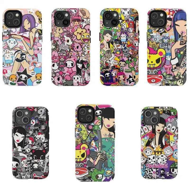 Tokidoki Colorful Doodle Design Phone Case -Retro Collage Japanese Style Phone Case Premium Matte Texture, Protection, Shockproof, Anti-Drop, Anti-Fingerprint For IPhone 17-12, Pro Max, Pro Plus, and Samsung S25-22 Protection Safety