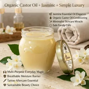 Jasmine Multi-Use Balm - Organic Face Moisturizer & All Natural Body Lotion. 6 oz Glass Jar. Beard Balm, Tattoo Aftercare & Eye Makeup Remover. Gentle Eczema Care & Soothing Baby Diaper Rash Cream. Best Petoleum-Free Personal Care for the Whole Family.