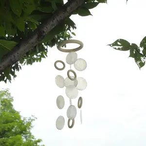 Coastal Shell Windchime Wooden Ring Translucent Seashell Hanging Decoration Gentle Chime Melody for Window Porch Backyard Memorial Gift