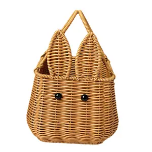 Garneck Rabbit Shape Woven Basket Cute Bunny Design for Easter Picnic and Home Storage Multi Functional Organizer for Fruits Vegetables and Desserts Lightweight and Stylish Decor